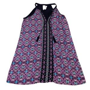 Pink Rose Bohemian Dress Keyhole Neckline Casual Summer Dress Paisley Size L